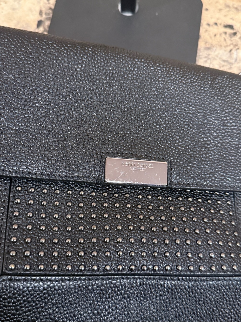 Henri Bendel Black Pebbled Leather Studded Crossbody / Clutch - Picture 8 of 11
